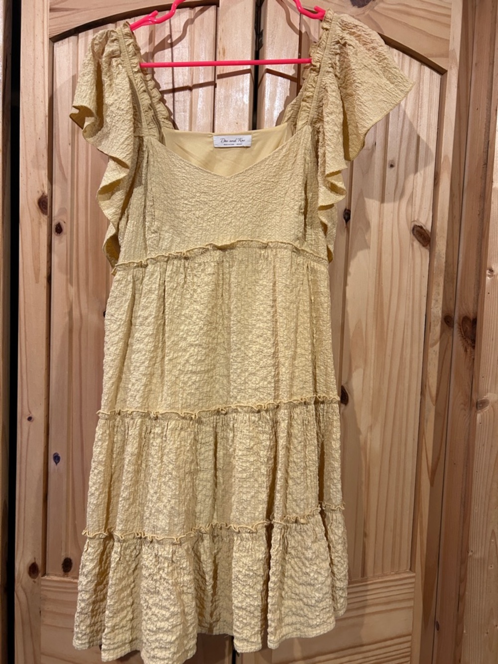 Doe & Rae Yellow Ruffle Tiered Midi Dress